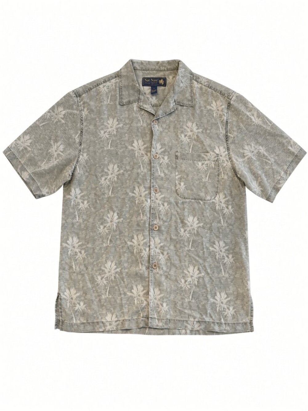Nat Nast Luxury Originals 100% Silk Men’s M Palm Tree Camp Shirt Sage Green